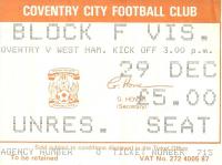 Coventr City v West Ham United Ticket