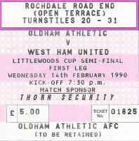 Oldham Athletic v West Ham United Ticket