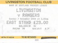 Livingston v Rangers Ticket